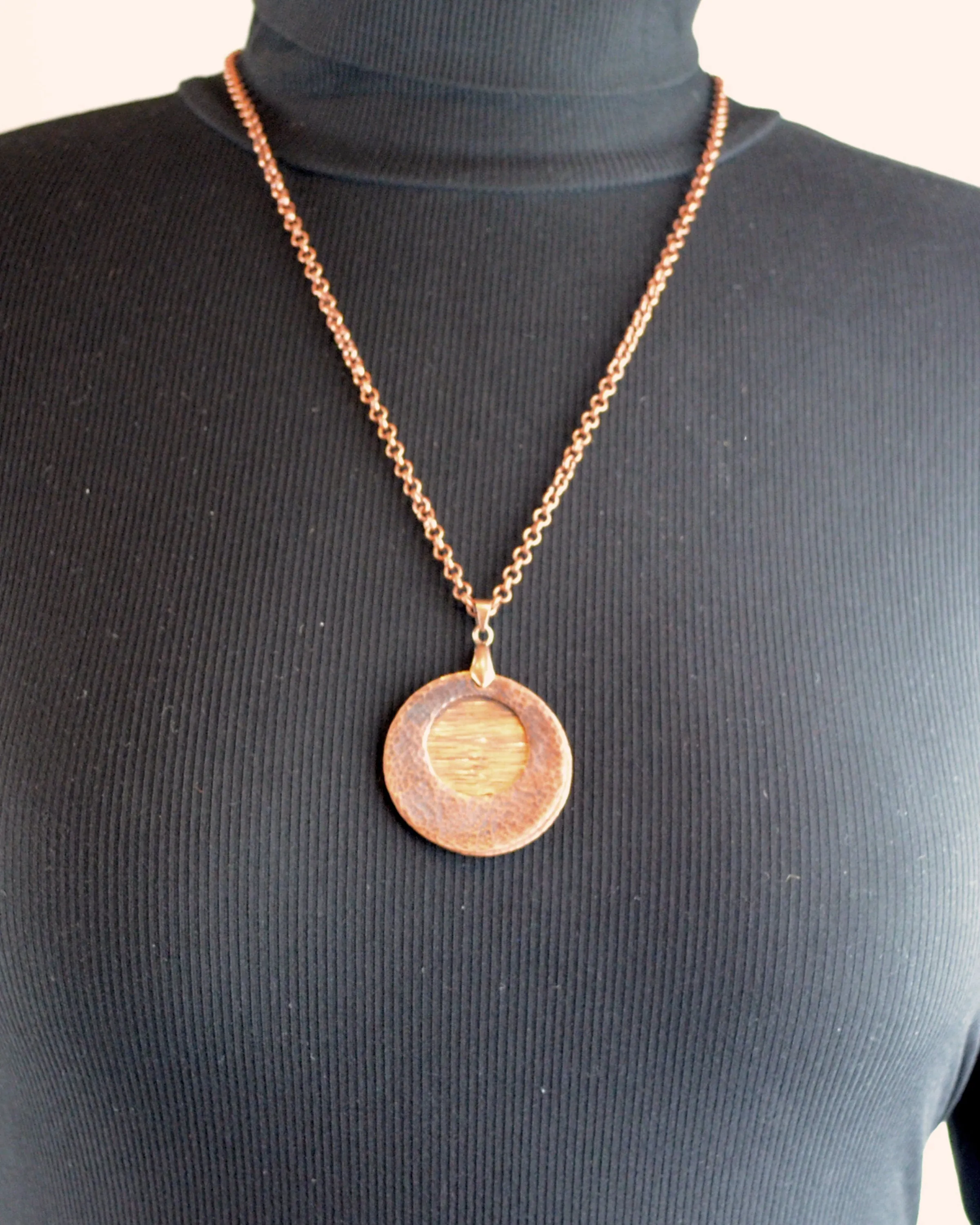 Statement hammered antique copper pendant, romantic gift for her