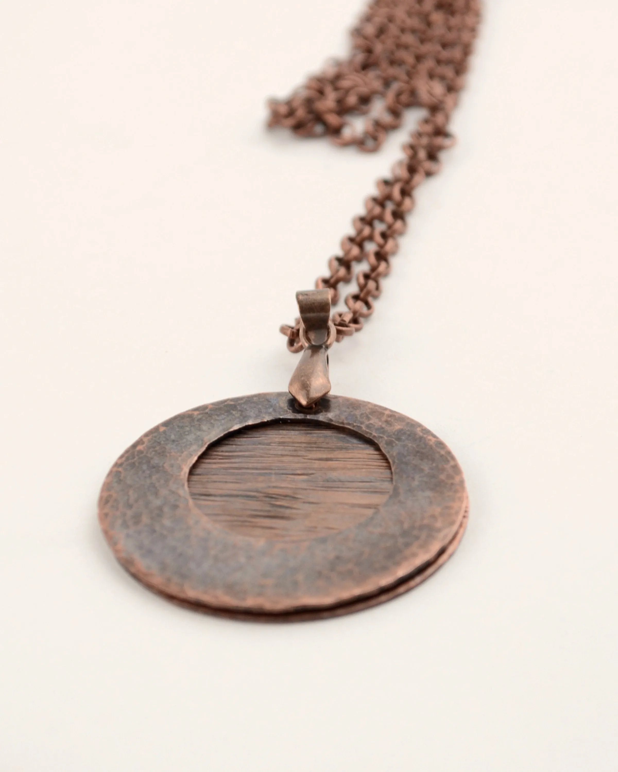 Statement hammered antique copper pendant, romantic gift for her