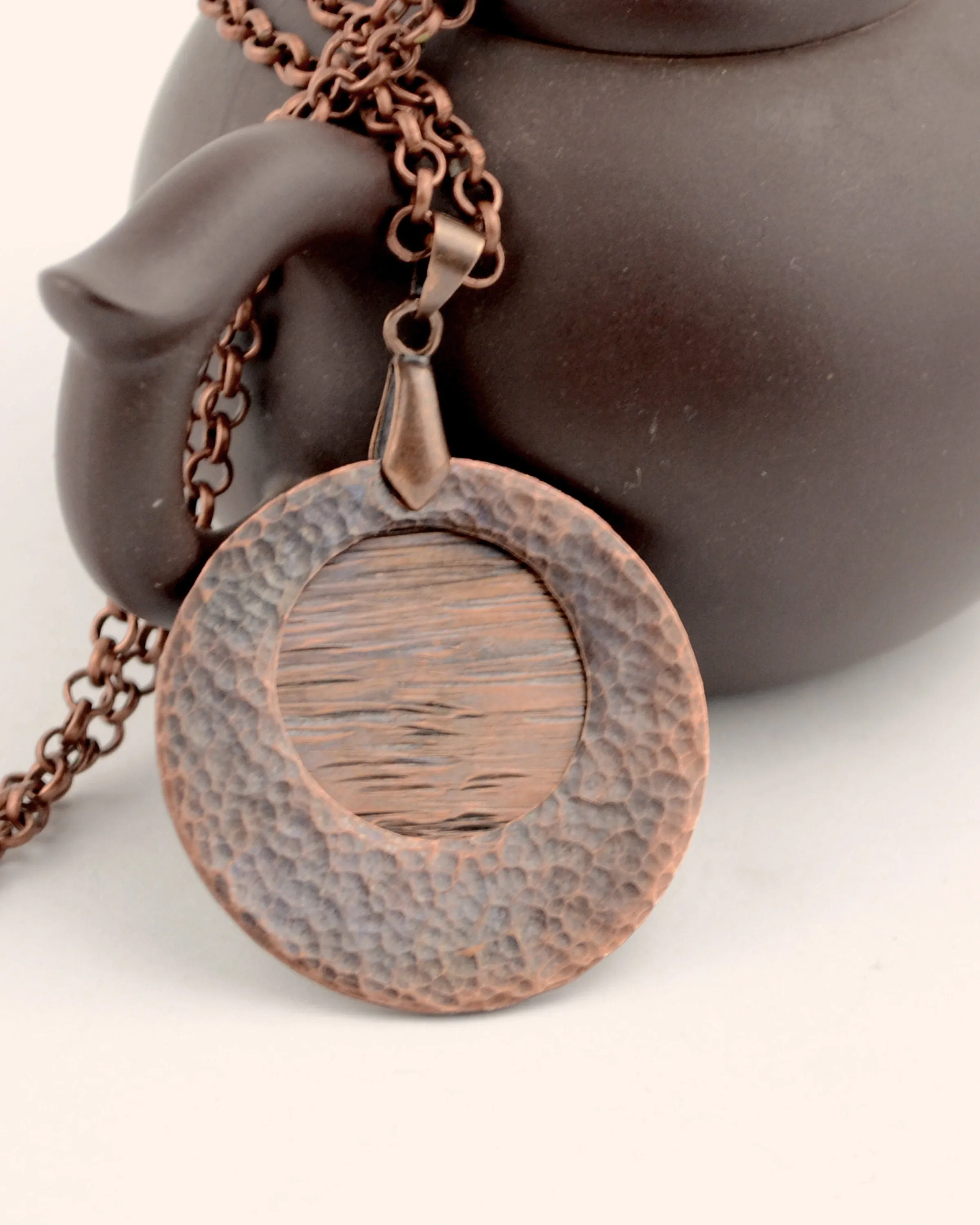 Statement hammered antique copper pendant, romantic gift for her