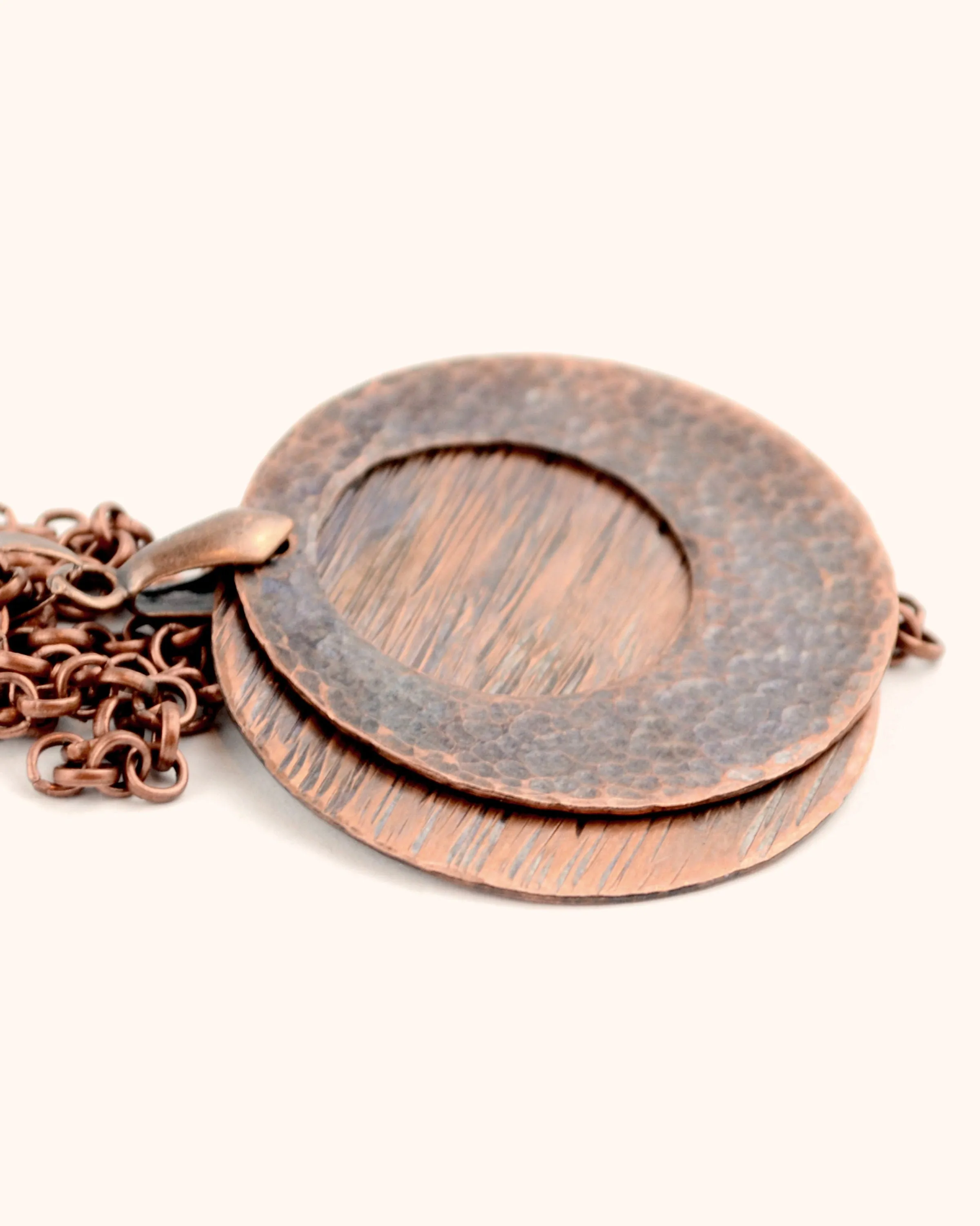 Statement hammered antique copper pendant, romantic gift for her