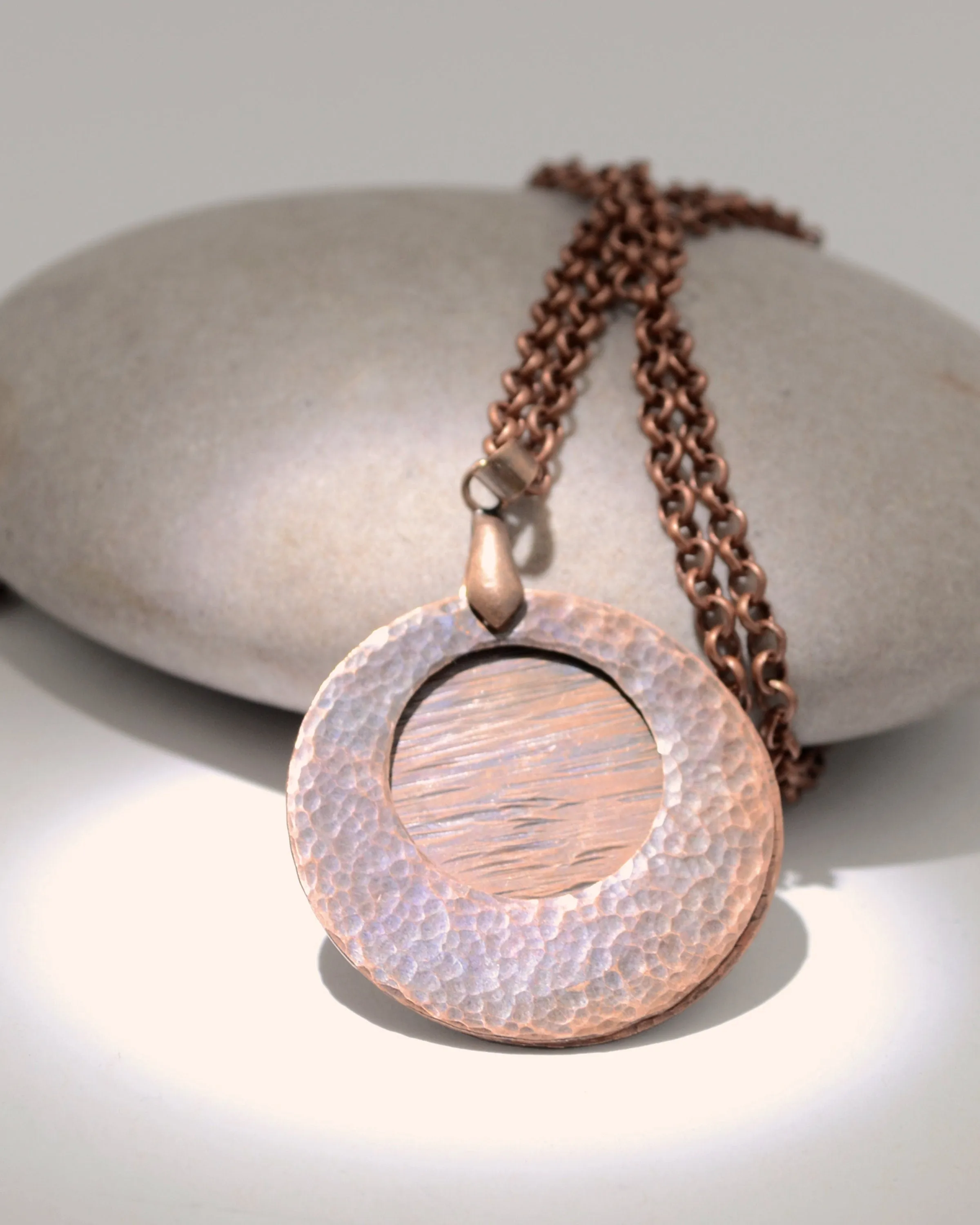 Statement hammered antique copper pendant, romantic gift for her