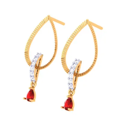 Striking Drop-shaped Red Stone Studded Gold Earrings
