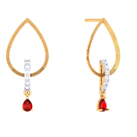 Striking Drop-shaped Red Stone Studded Gold Earrings