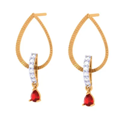 Striking Drop-shaped Red Stone Studded Gold Earrings