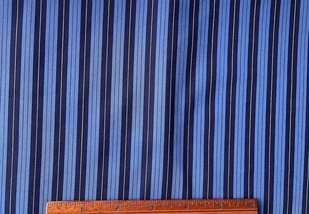 Striking Periwinkle, Midnight Navy & White Striped Cotton Shirting (Made in Italy)