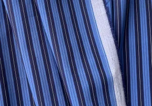 Striking Periwinkle, Midnight Navy & White Striped Cotton Shirting (Made in Italy)