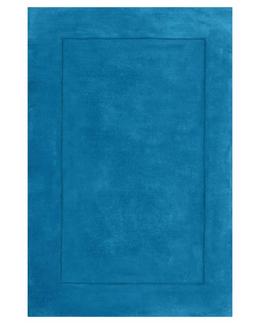 Striking Solid Blue Hand Tufted Wool Carpet
