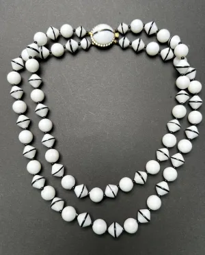 Striking Vintage Black and White Double Strand Necklace