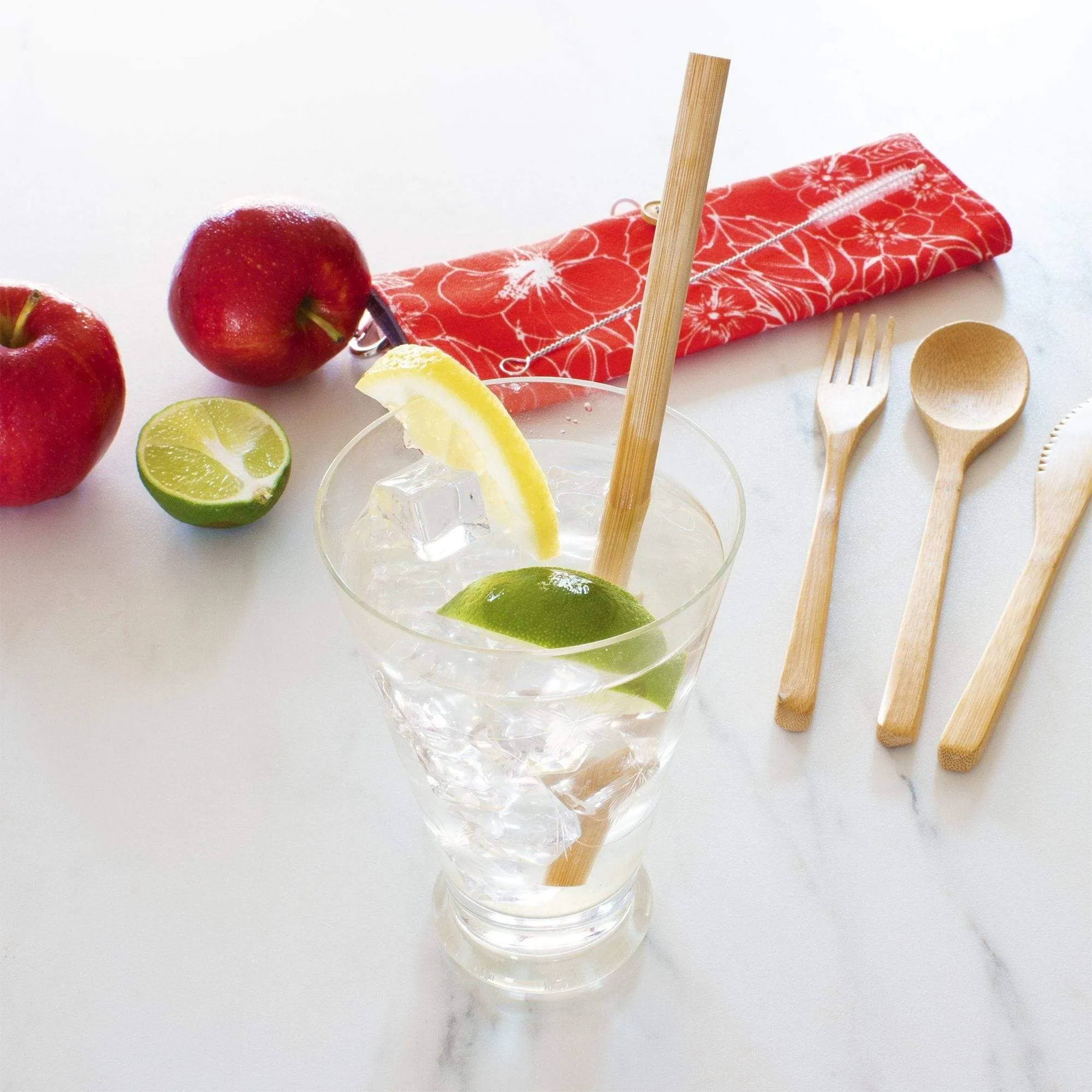 Take-Along Reusable Utensil Set with Hibiscus Travel Roll
