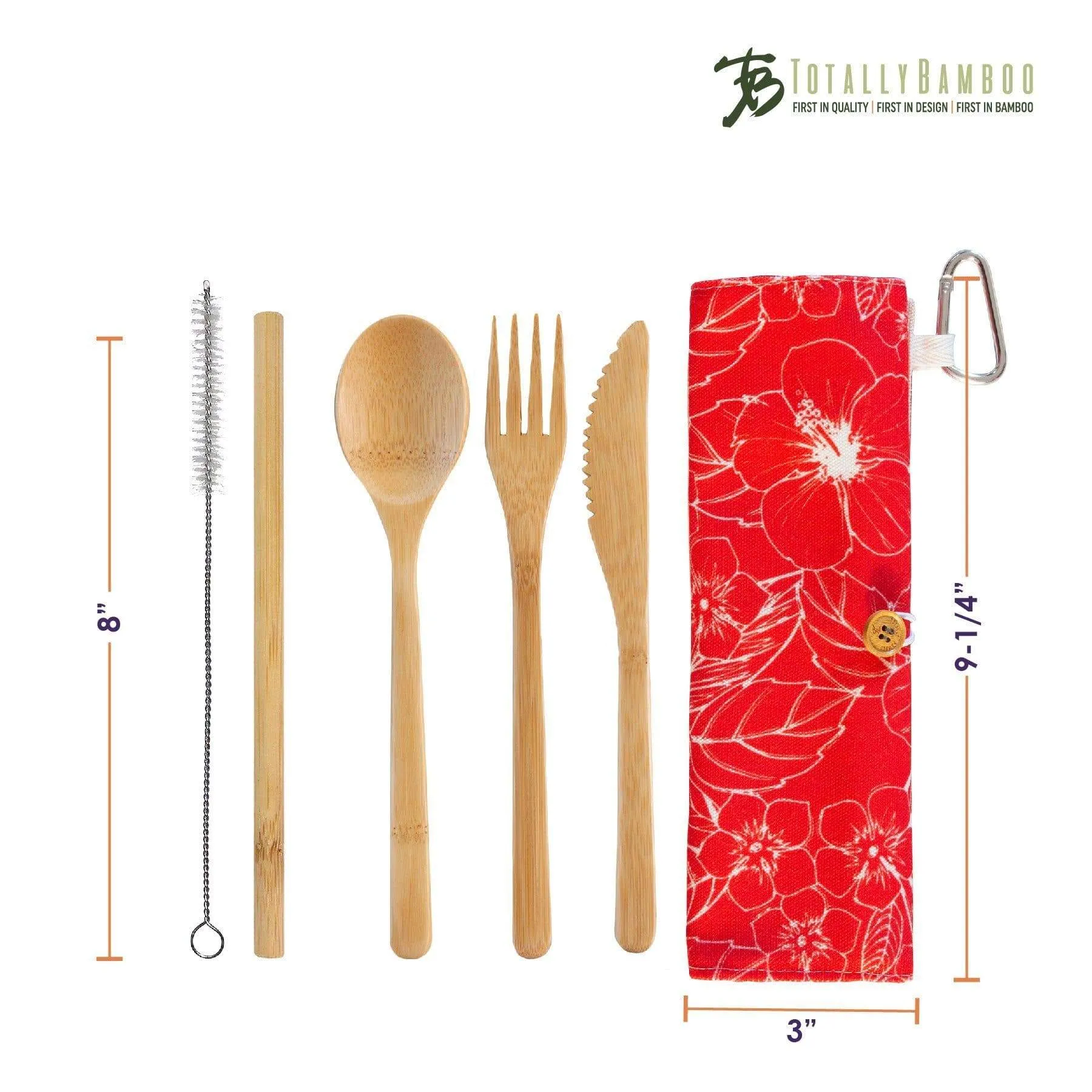 Take-Along Reusable Utensil Set with Hibiscus Travel Roll