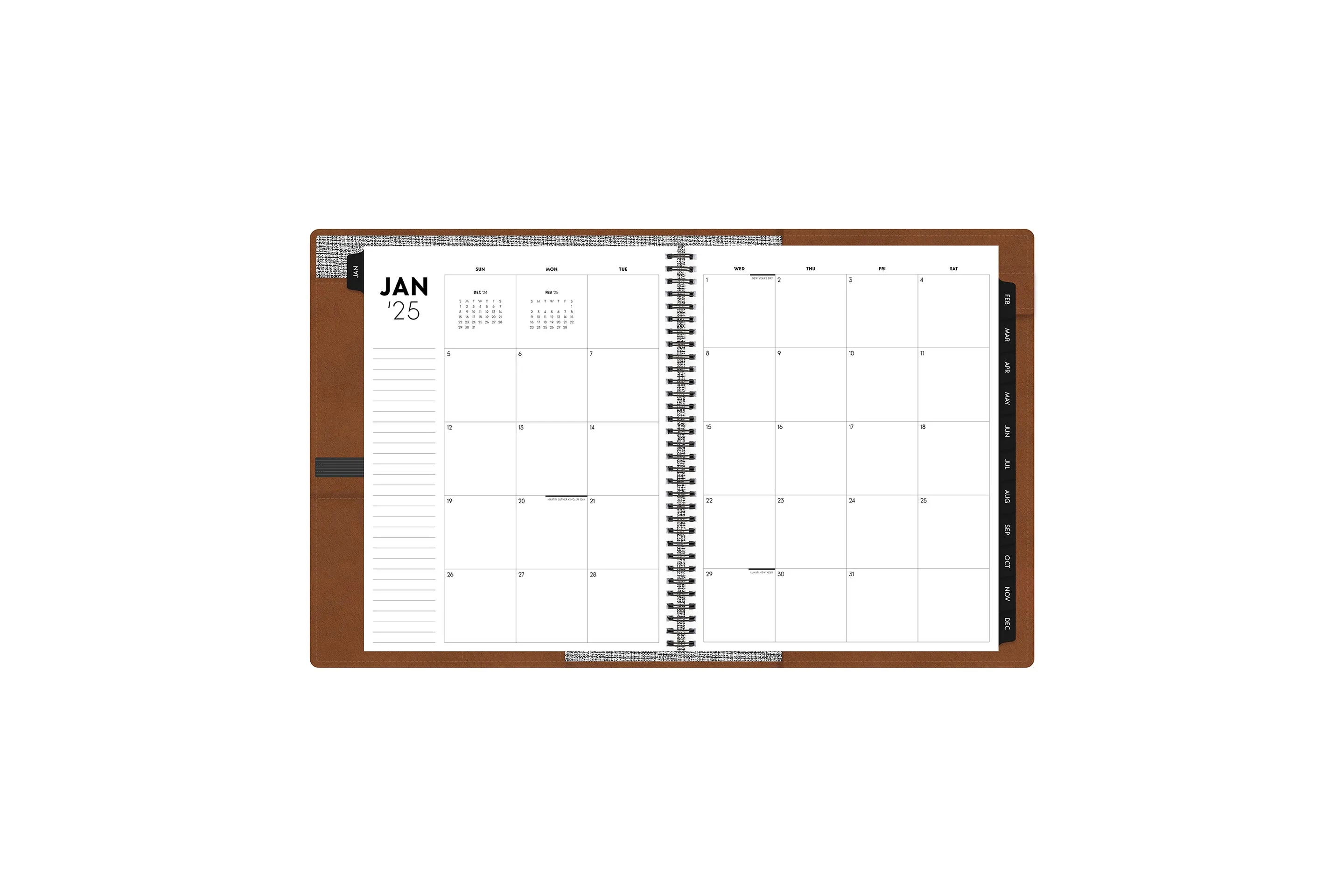 Tan 2025 Weekly Monthly 8.5x11 ASMBLD Padfolio   Planning Calendar