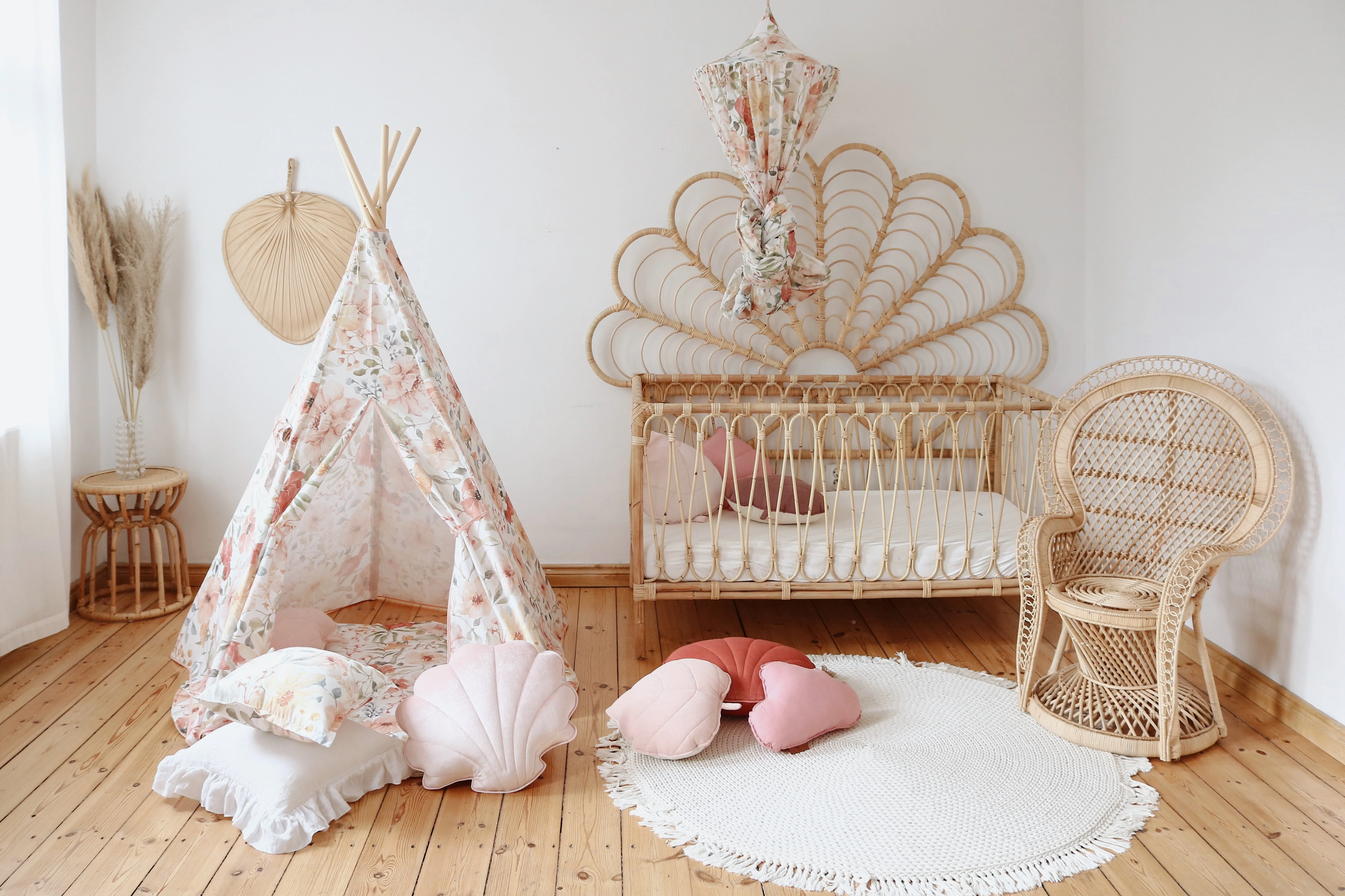 Tipi- und Matten-Set „Flower Power“ – Beige, Rot, Grün, Orange