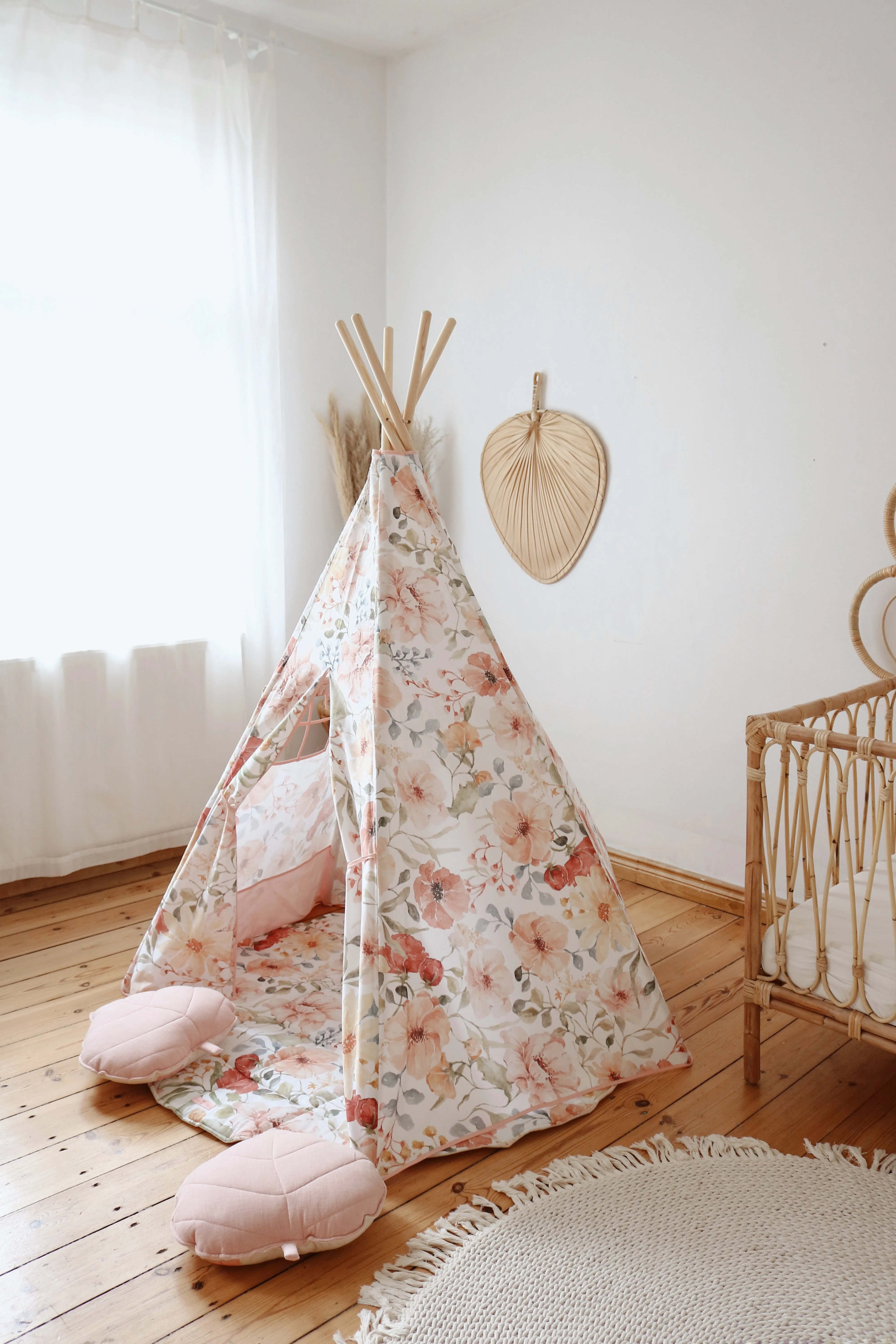 Tipi- und Matten-Set „Flower Power“ – Beige, Rot, Grün, Orange