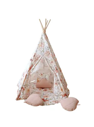 Tipi- und Matten-Set „Flower Power“ – Beige, Rot, Grün, Orange