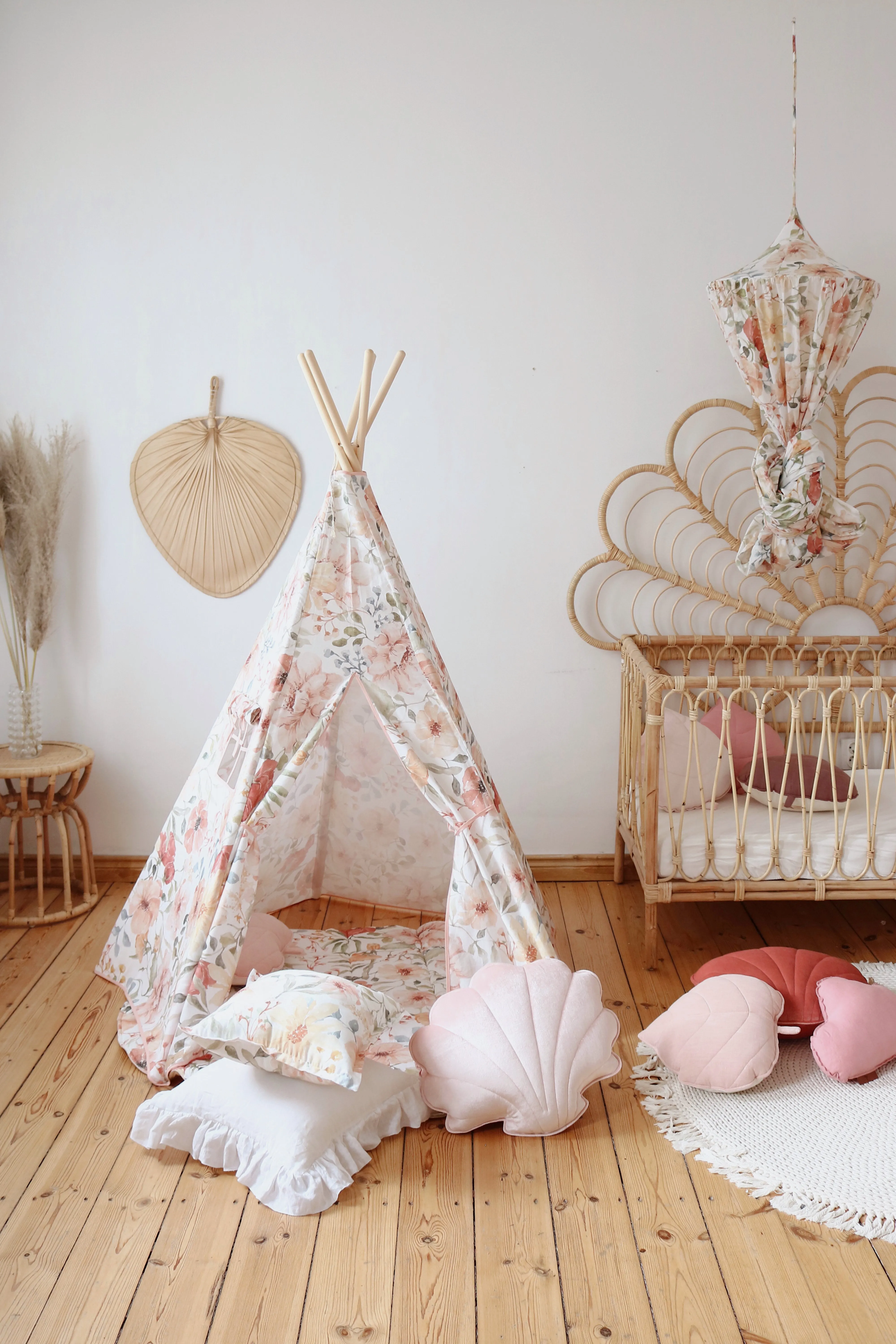 Tipi- und Matten-Set „Flower Power“ – Beige, Rot, Grün, Orange