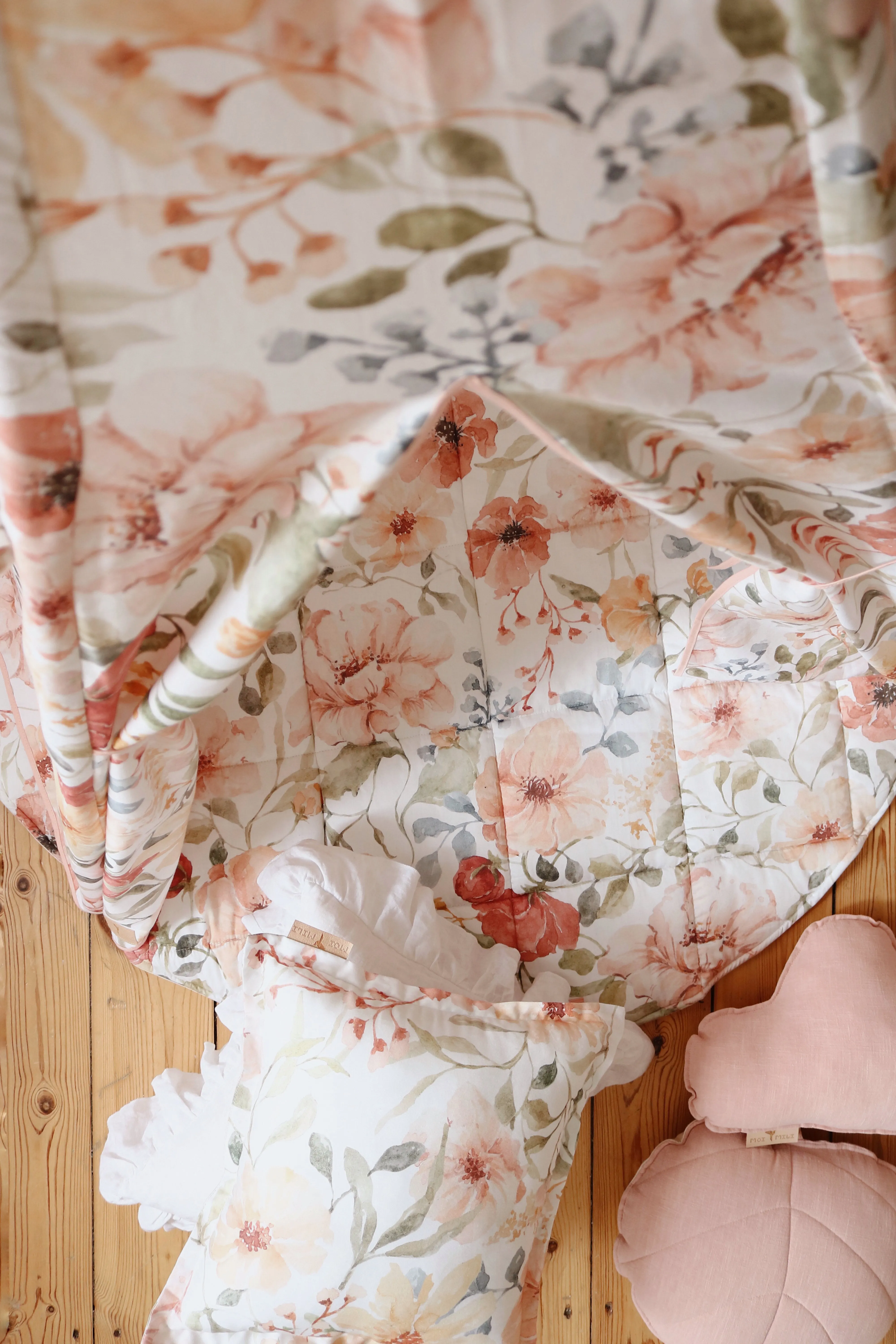 Tipi- und Matten-Set „Flower Power“ – Beige, Rot, Grün, Orange