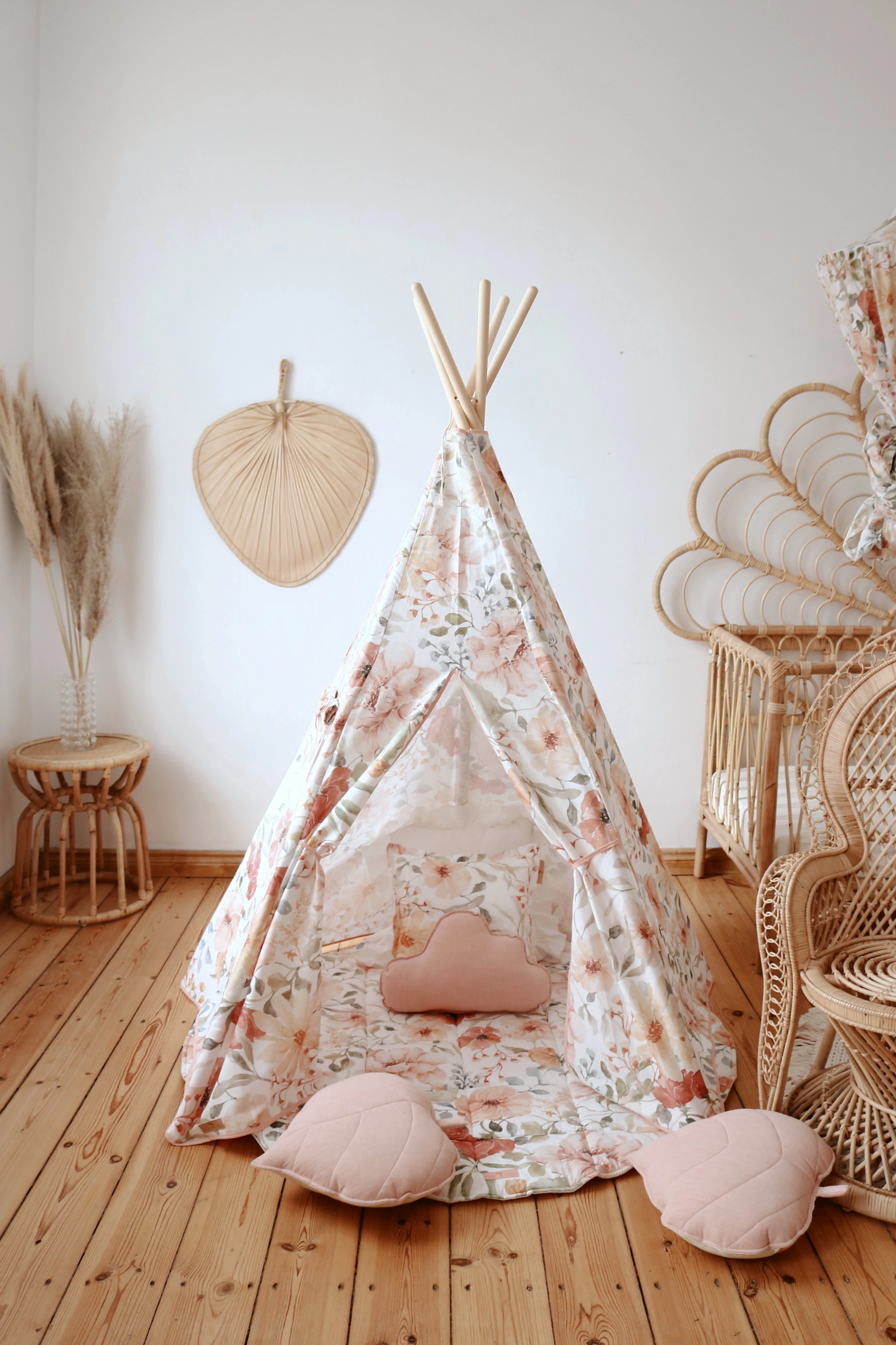 Tipi- und Matten-Set „Flower Power“ – Beige, Rot, Grün, Orange