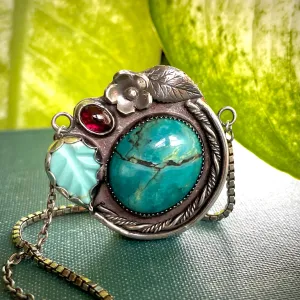 Turquoise and Garnet Statement Necklace with Secret Message