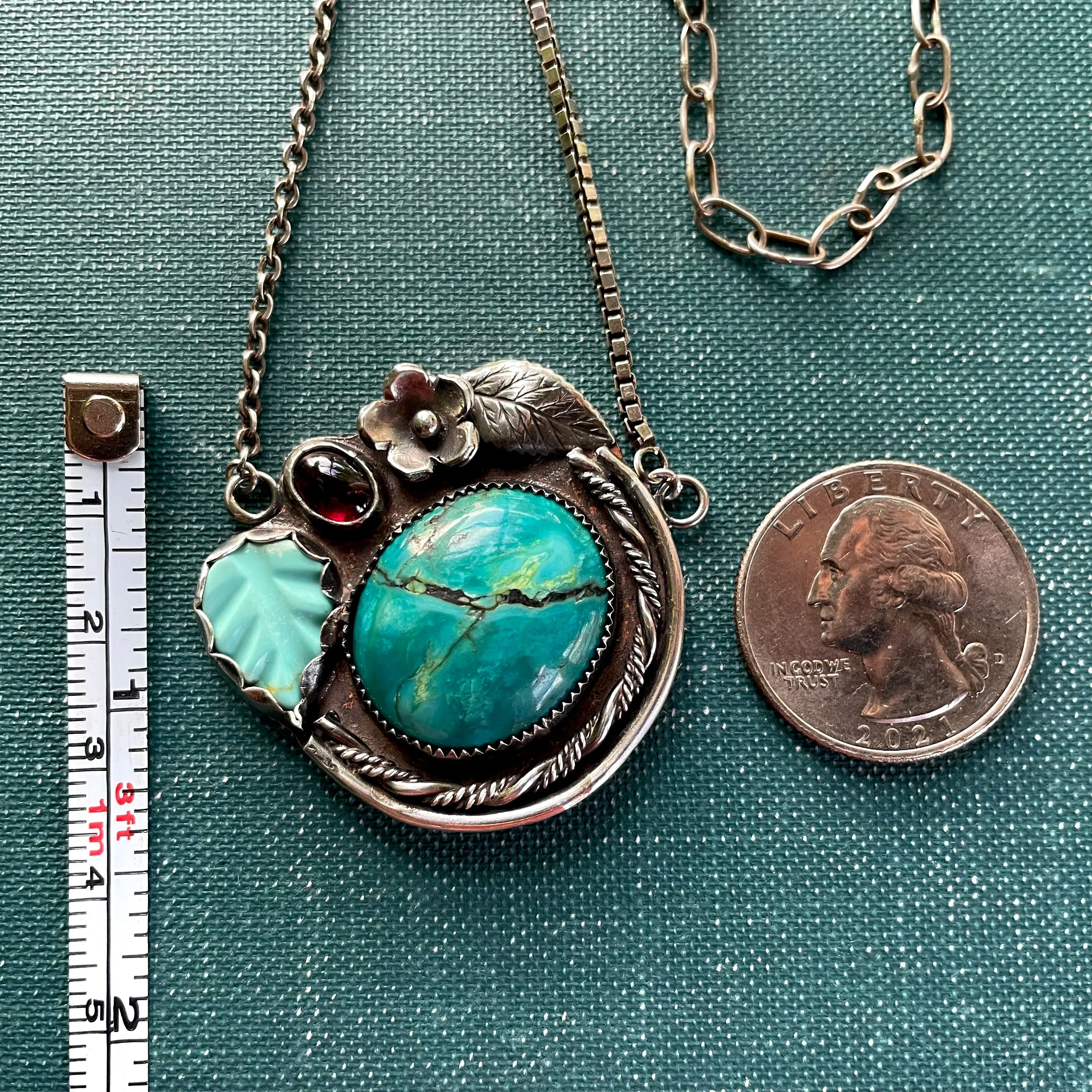 Turquoise and Garnet Statement Necklace with Secret Message