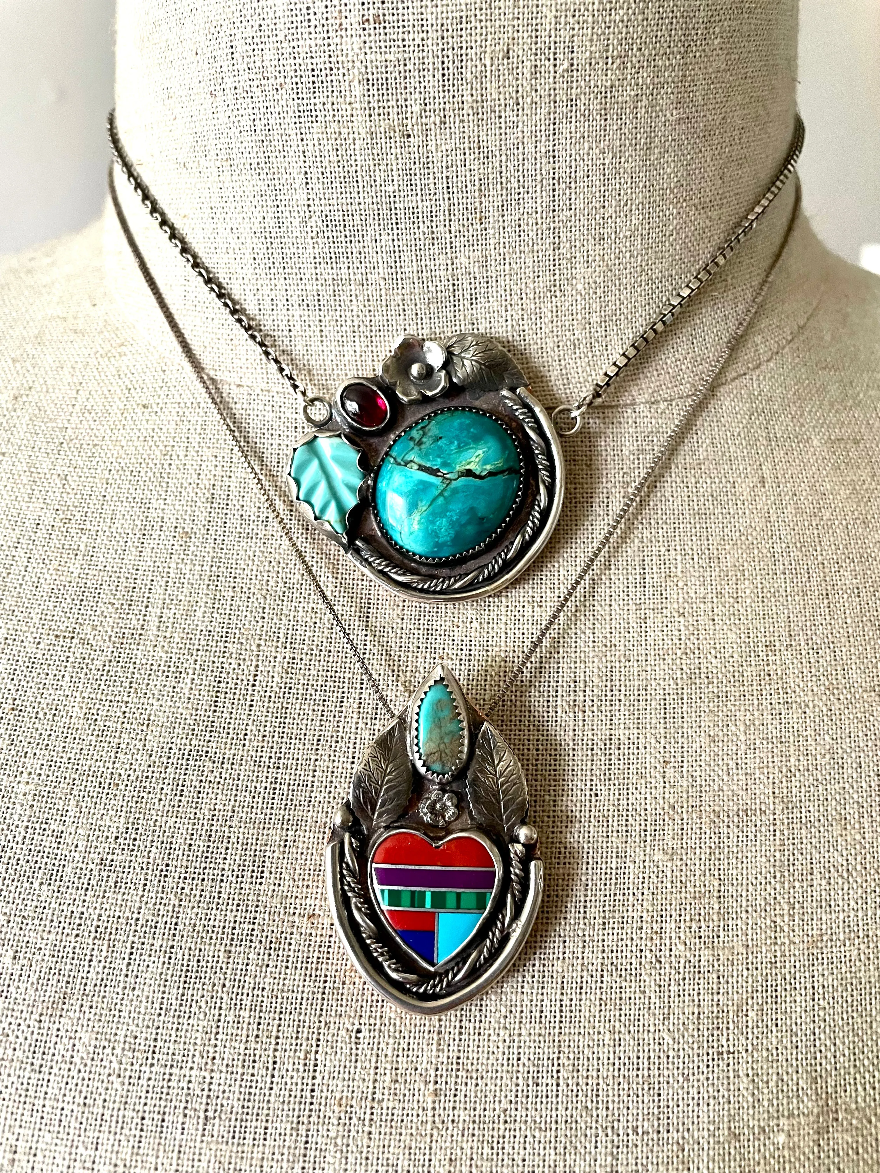 Turquoise and Garnet Statement Necklace with Secret Message