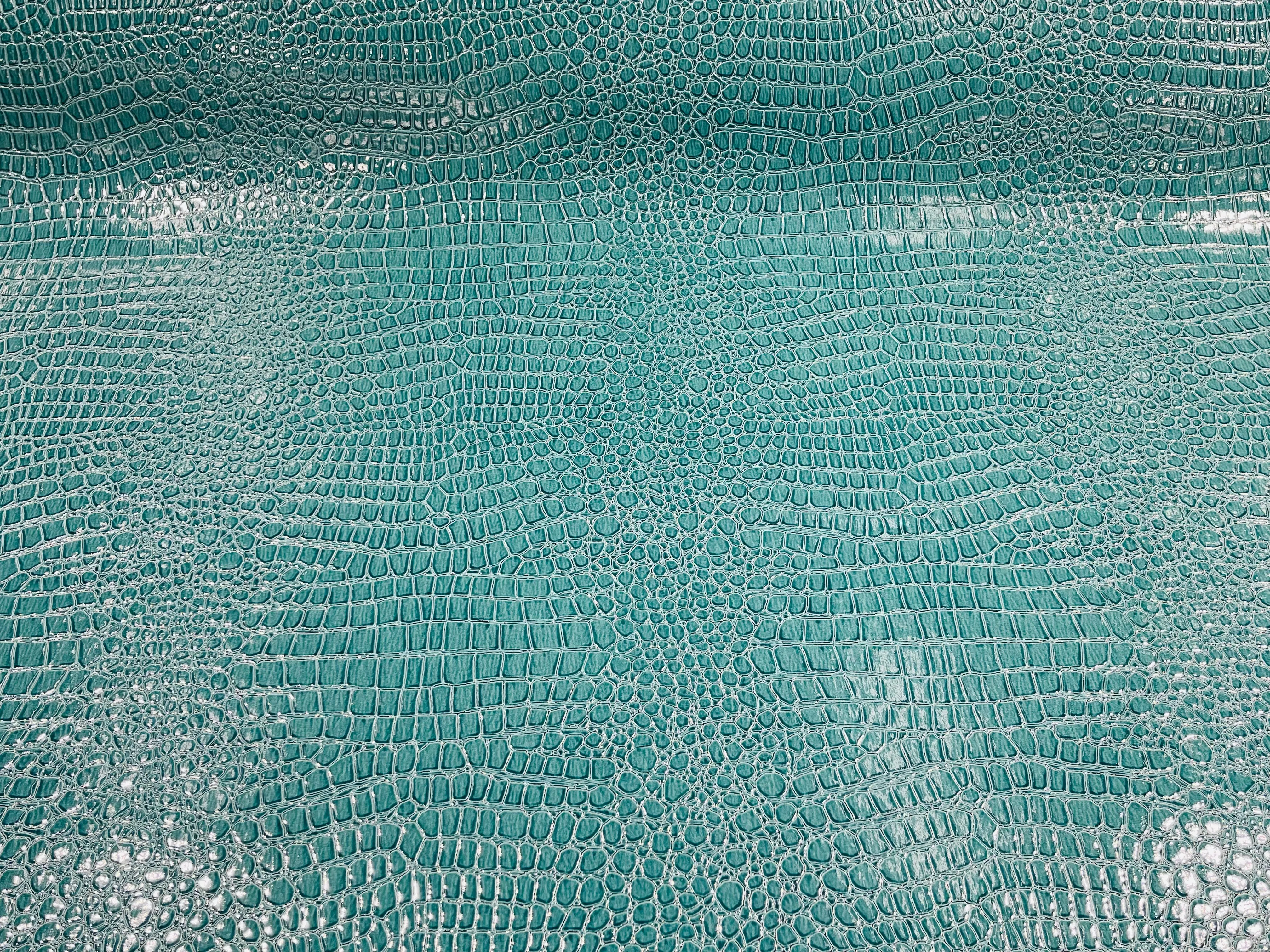 Turquoise Faux Crocodile Vinyl Embossed 3D Scales-Faux Leather-Sold By Yard
