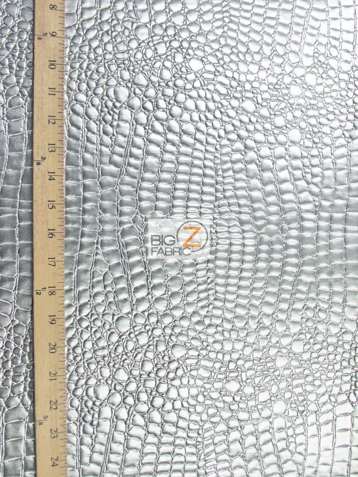 Vinyl Faux Fake Leather Pleather Embossed Shiny Alligator Fabric / Black / By The Roll - 30 Yards