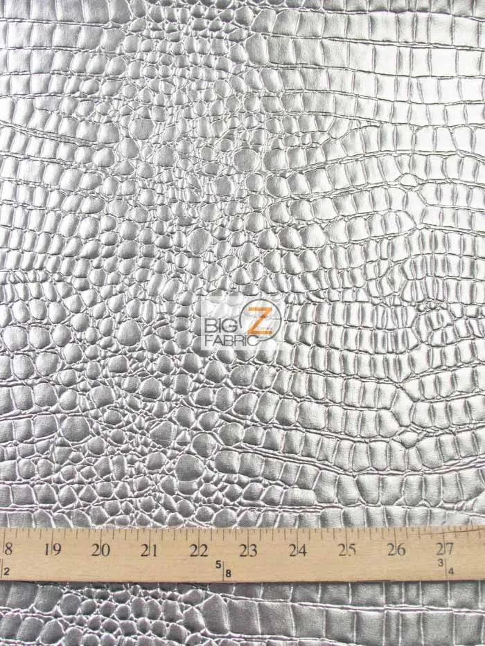 Vinyl Faux Fake Leather Pleather Embossed Shiny Alligator Fabric / Black / By The Roll - 30 Yards