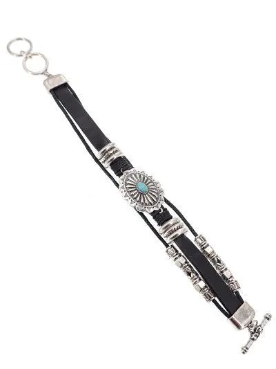 Western Faux Leather Concho Bracelet