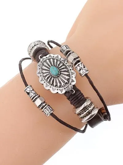 Western Faux Leather Concho Bracelet