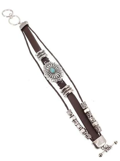 Western Faux Leather Concho Bracelet