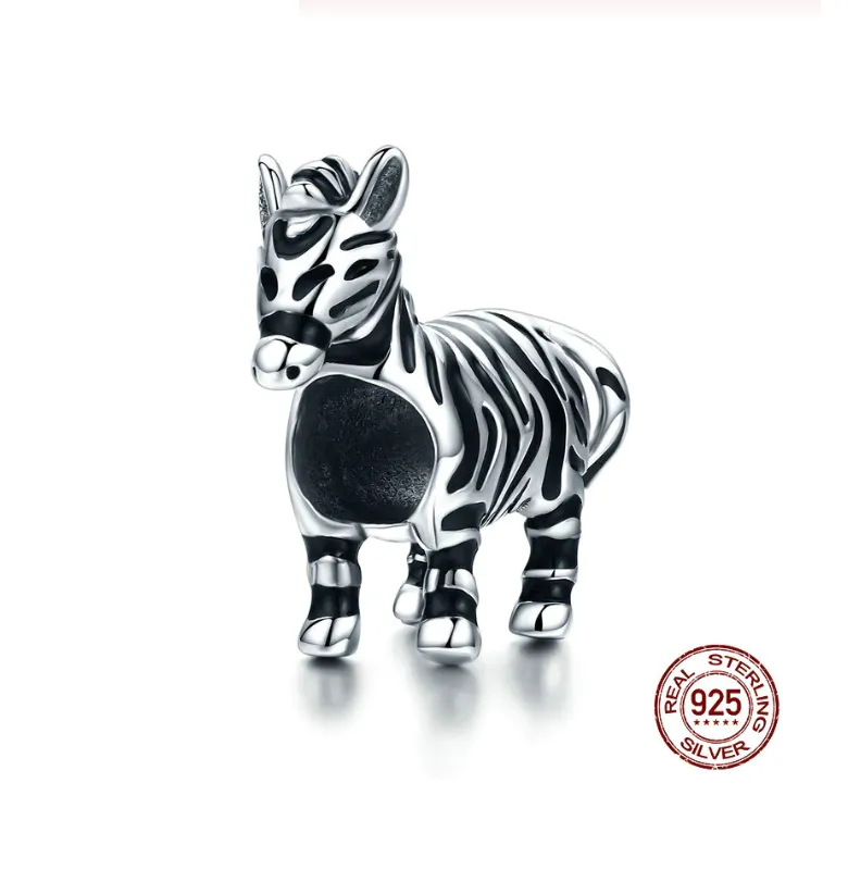 Wild Zebra Charm 925 Sterling Silver