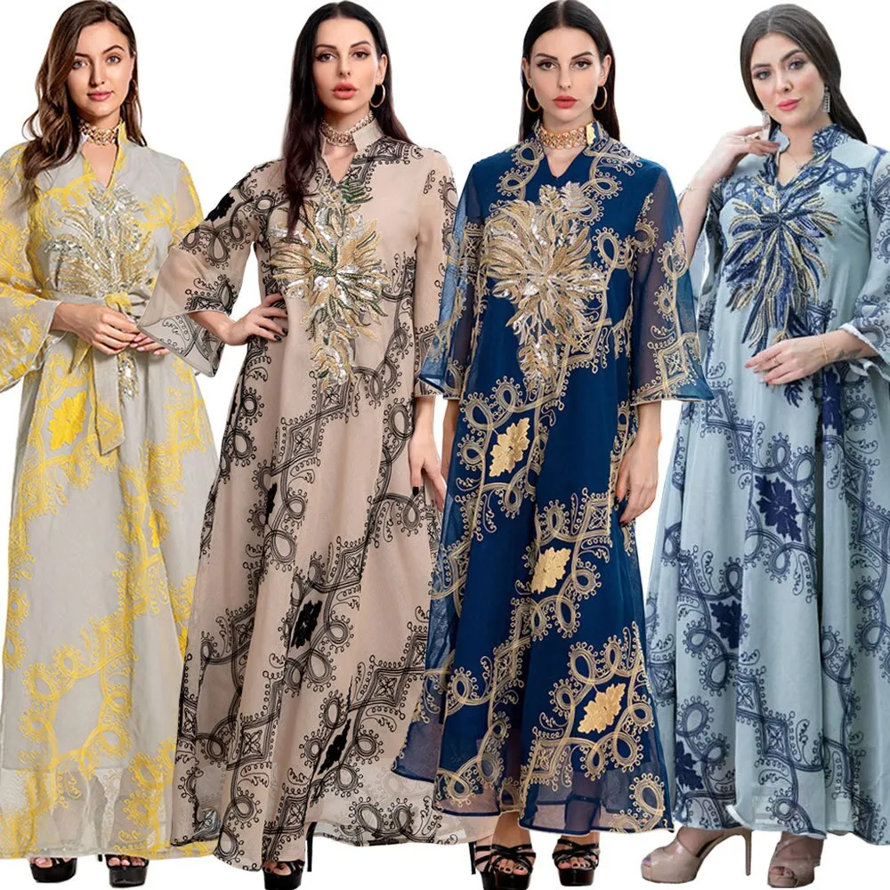 Wjczt Ramadan Eid Abaya Plus Size For Women Jalabiya Moroccan Kaftan Arabian Clothing Dubai Embroider Saudi Robe Muslim Evening Dress