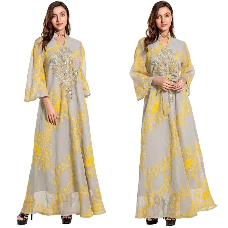Wjczt Ramadan Eid Abaya Plus Size For Women Jalabiya Moroccan Kaftan Arabian Clothing Dubai Embroider Saudi Robe Muslim Evening Dress