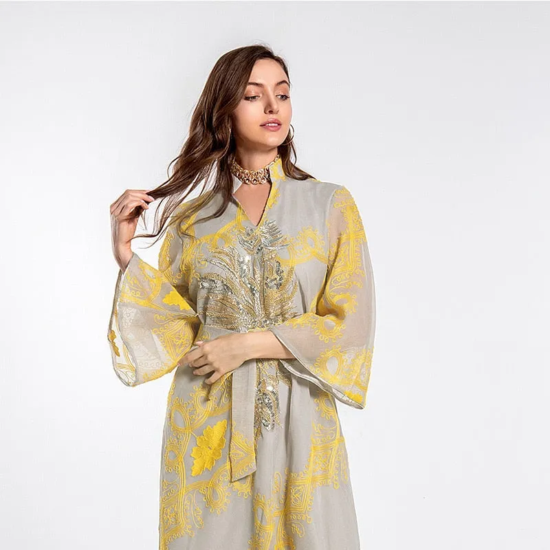 Wjczt Ramadan Eid Abaya Plus Size For Women Jalabiya Moroccan Kaftan Arabian Clothing Dubai Embroider Saudi Robe Muslim Evening Dress