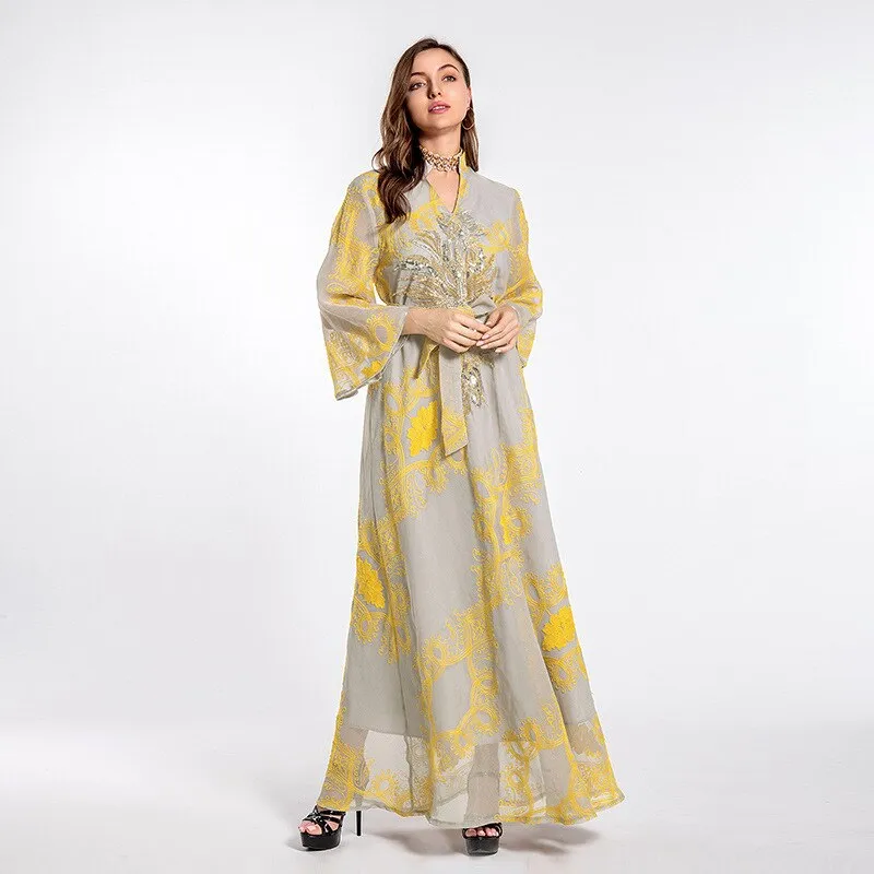Wjczt Ramadan Eid Abaya Plus Size For Women Jalabiya Moroccan Kaftan Arabian Clothing Dubai Embroider Saudi Robe Muslim Evening Dress
