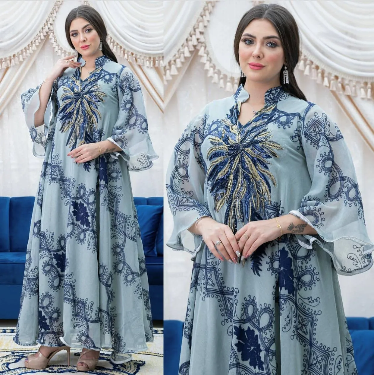Wjczt Ramadan Eid Abaya Plus Size For Women Jalabiya Moroccan Kaftan Arabian Clothing Dubai Embroider Saudi Robe Muslim Evening Dress