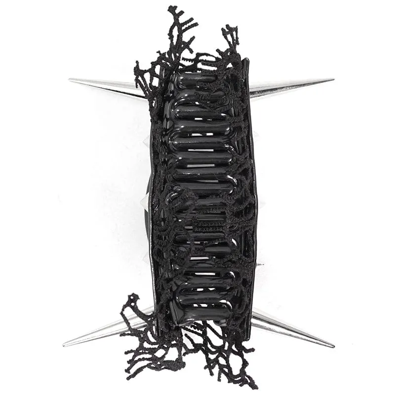 Women's Gothic Studded Mesh Splice Faux Leather Hair Claw