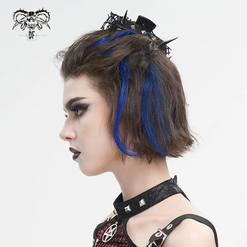 Women's Gothic Studded Mesh Splice Faux Leather Hair Claw