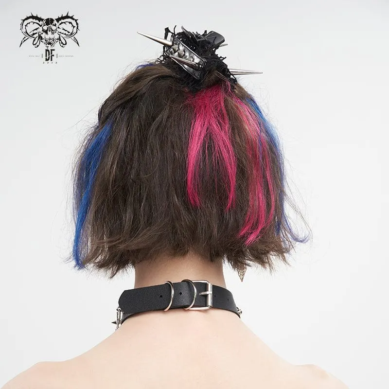Women's Gothic Studded Mesh Splice Faux Leather Hair Claw