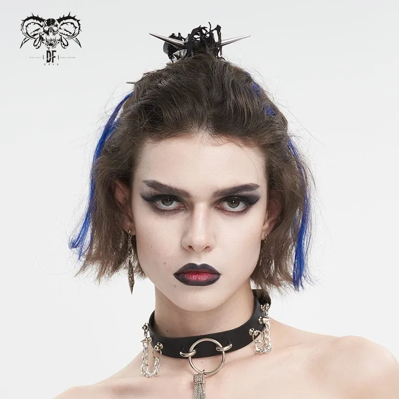 Women's Gothic Studded Mesh Splice Faux Leather Hair Claw