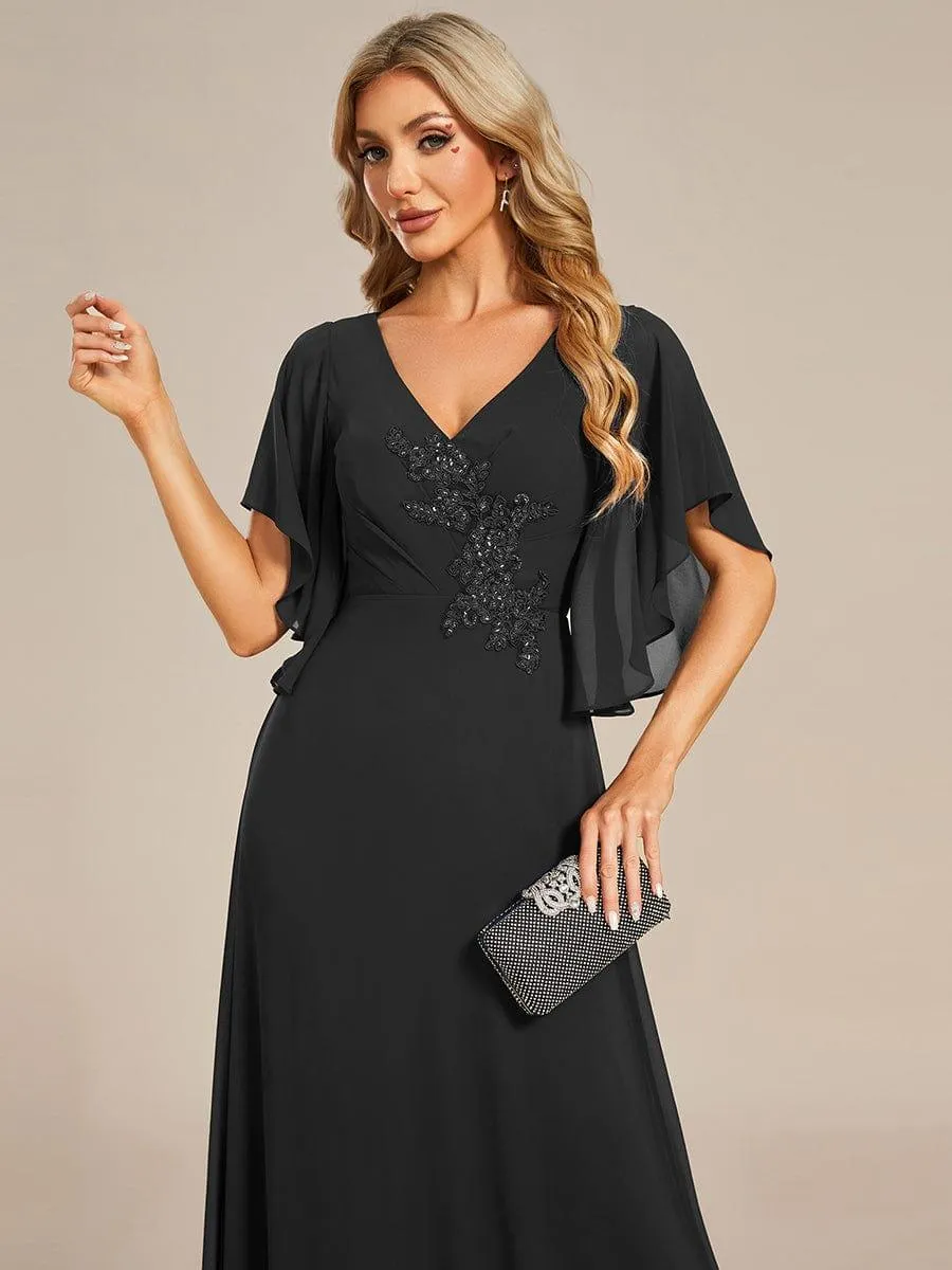 Yvonne | Half Sleeves Top Applique Decoration Chiffon Mother of the Bride Dress