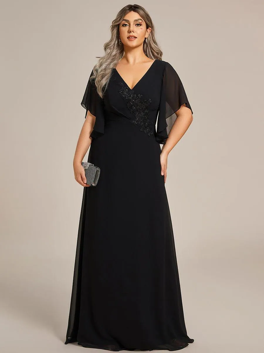 Yvonne | Half Sleeves Top Applique Decoration Chiffon Mother of the Bride Dress