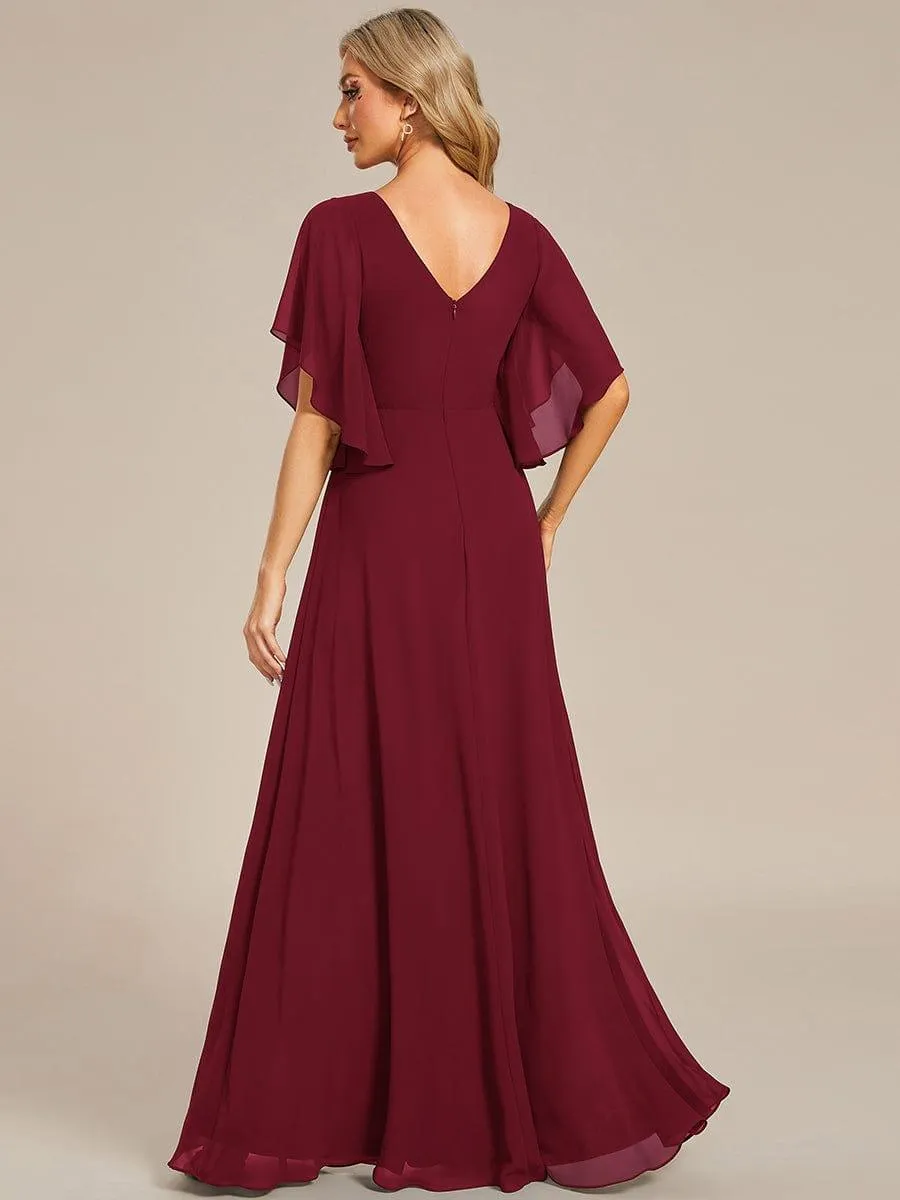 Yvonne | Half Sleeves Top Applique Decoration Chiffon Mother of the Bride Dress