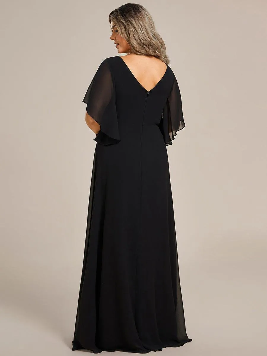 Yvonne | Half Sleeves Top Applique Decoration Chiffon Mother of the Bride Dress