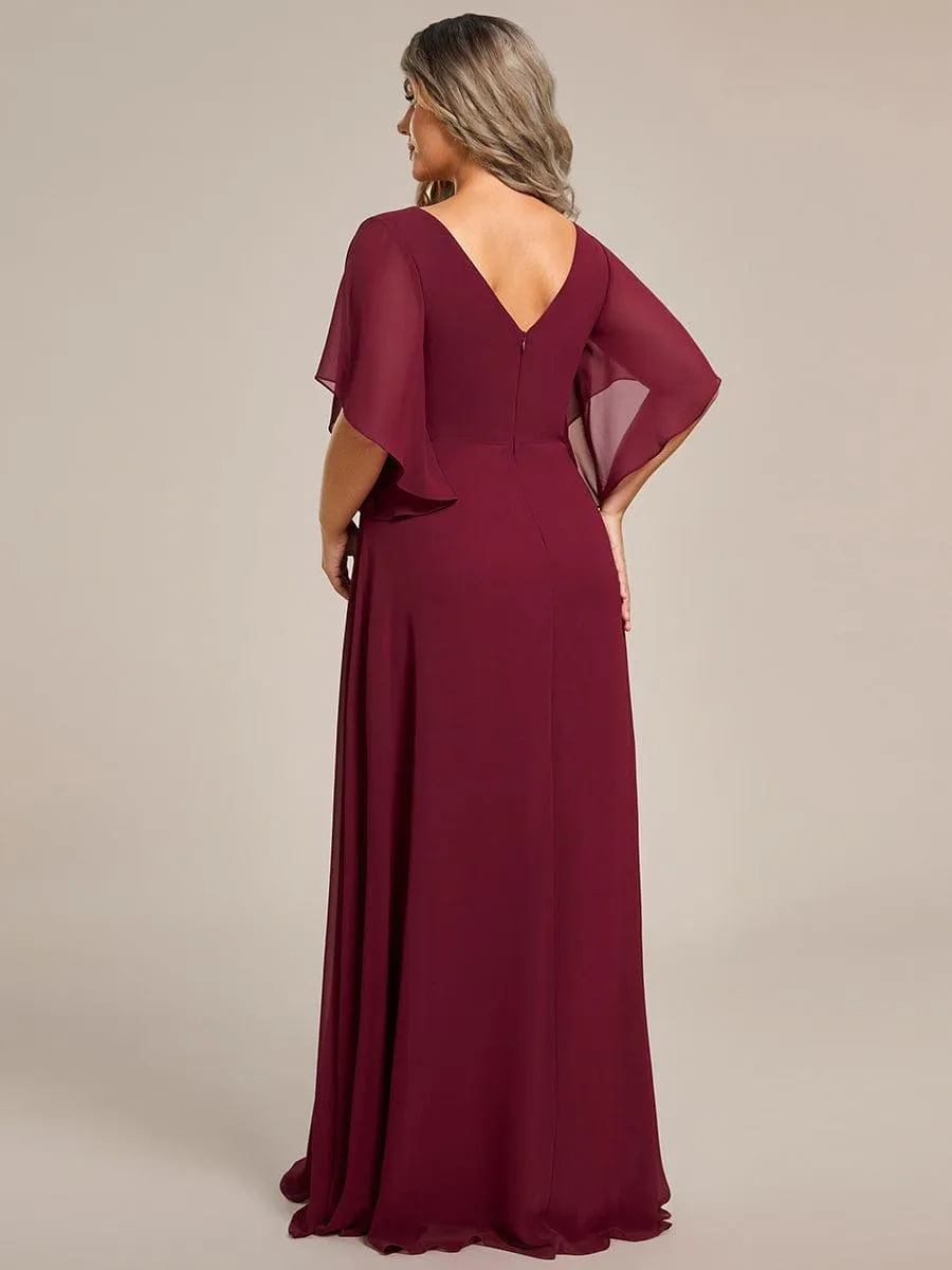 Yvonne | Half Sleeves Top Applique Decoration Chiffon Mother of the Bride Dress