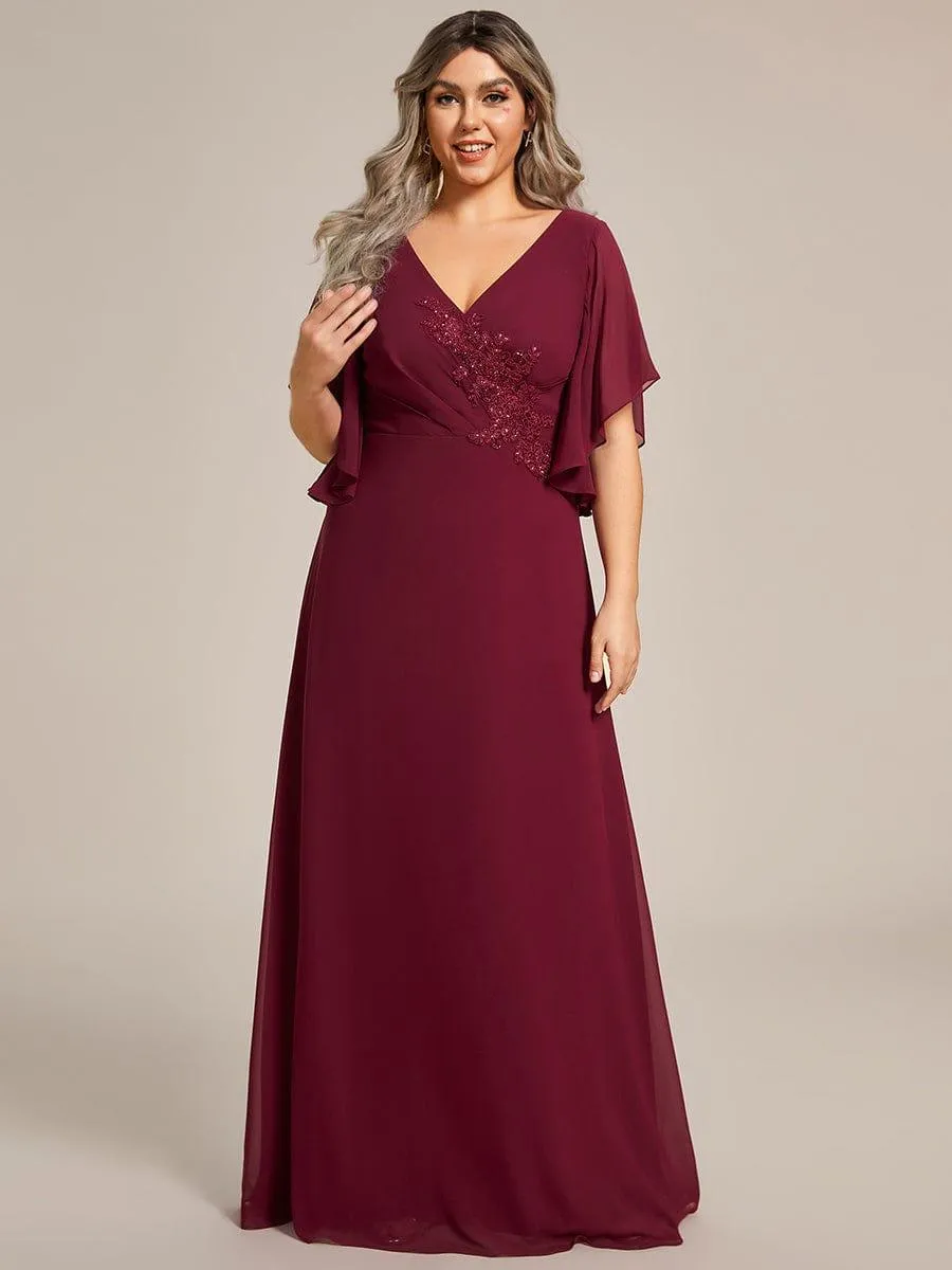 Yvonne | Half Sleeves Top Applique Decoration Chiffon Mother of the Bride Dress