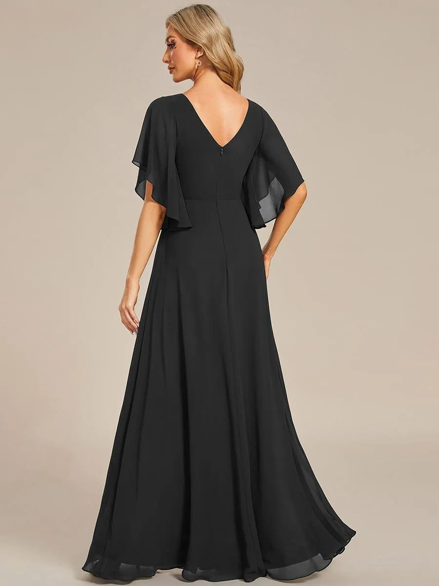 Yvonne | Half Sleeves Top Applique Decoration Chiffon Mother of the Bride Dress