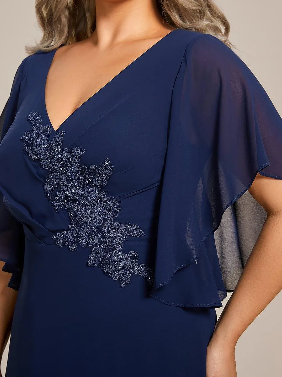 Yvonne | Half Sleeves Top Applique Decoration Chiffon Mother of the Bride Dress