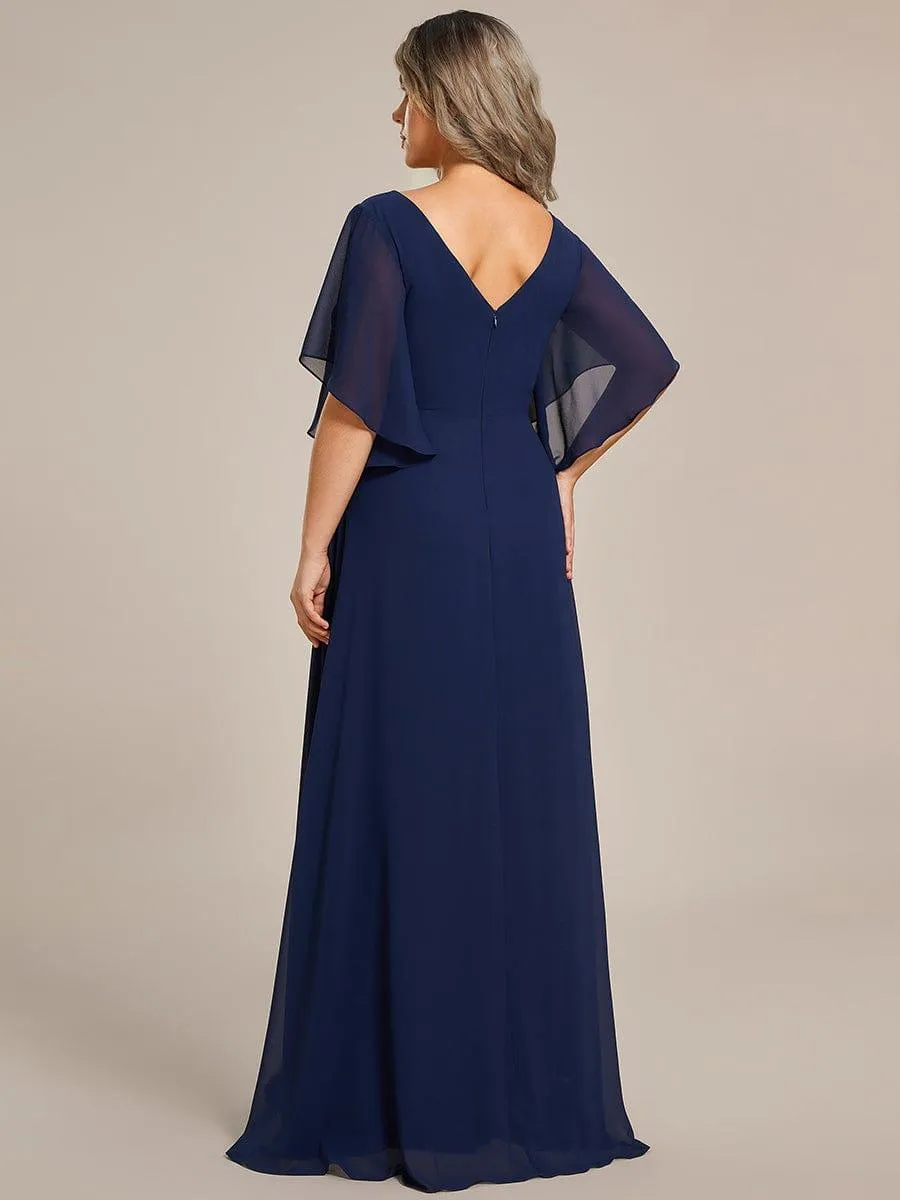 Yvonne | Half Sleeves Top Applique Decoration Chiffon Mother of the Bride Dress