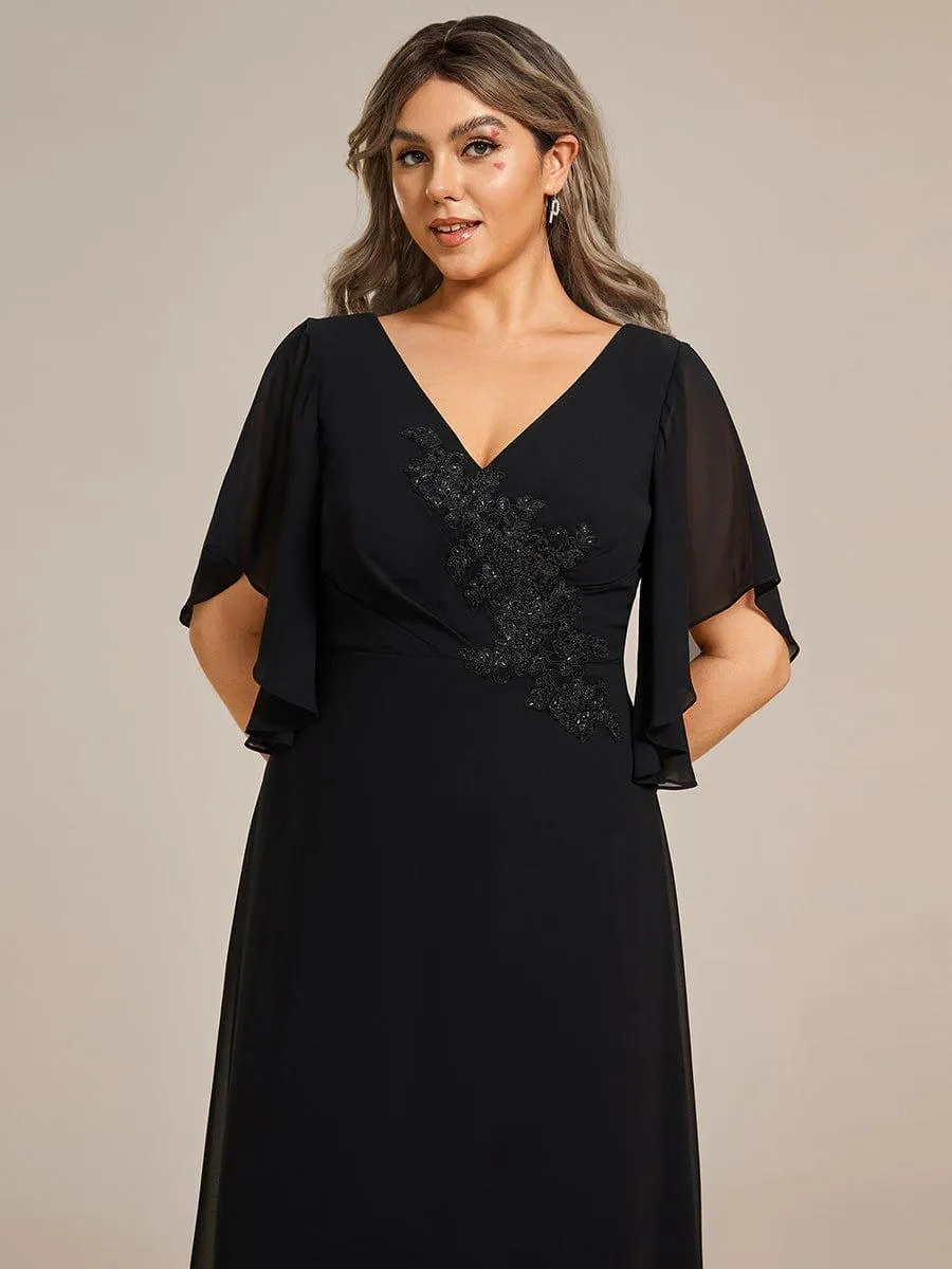 Yvonne | Half Sleeves Top Applique Decoration Chiffon Mother of the Bride Dress